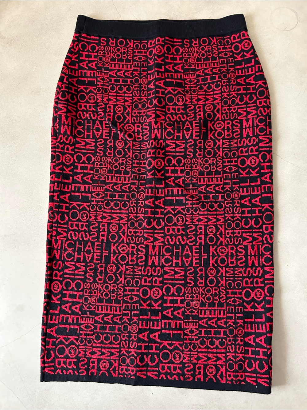 Michael Kors Black and Red Logo Jacquard Knit Pencil Skirt
